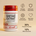Shiitaké Bio extrait 60 gélules avec bénéfices santé, énergie et immunité sur fond beige