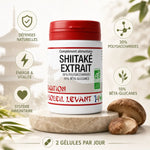 Complément Shiitaké Bio 60 gélules avec bénéfices immunitaires et polysaccharides, fond blanc
