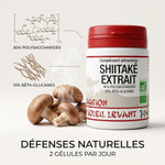 Shiitaké Bio extrait 60 gélules avec infographie polysaccharides et bêta-glucanes, complément alimentaire naturel
