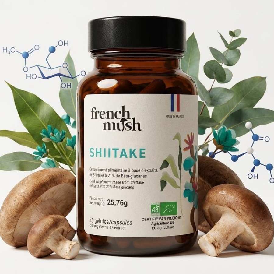 Une boite de 56 gélules de shiitake de la marque French mush