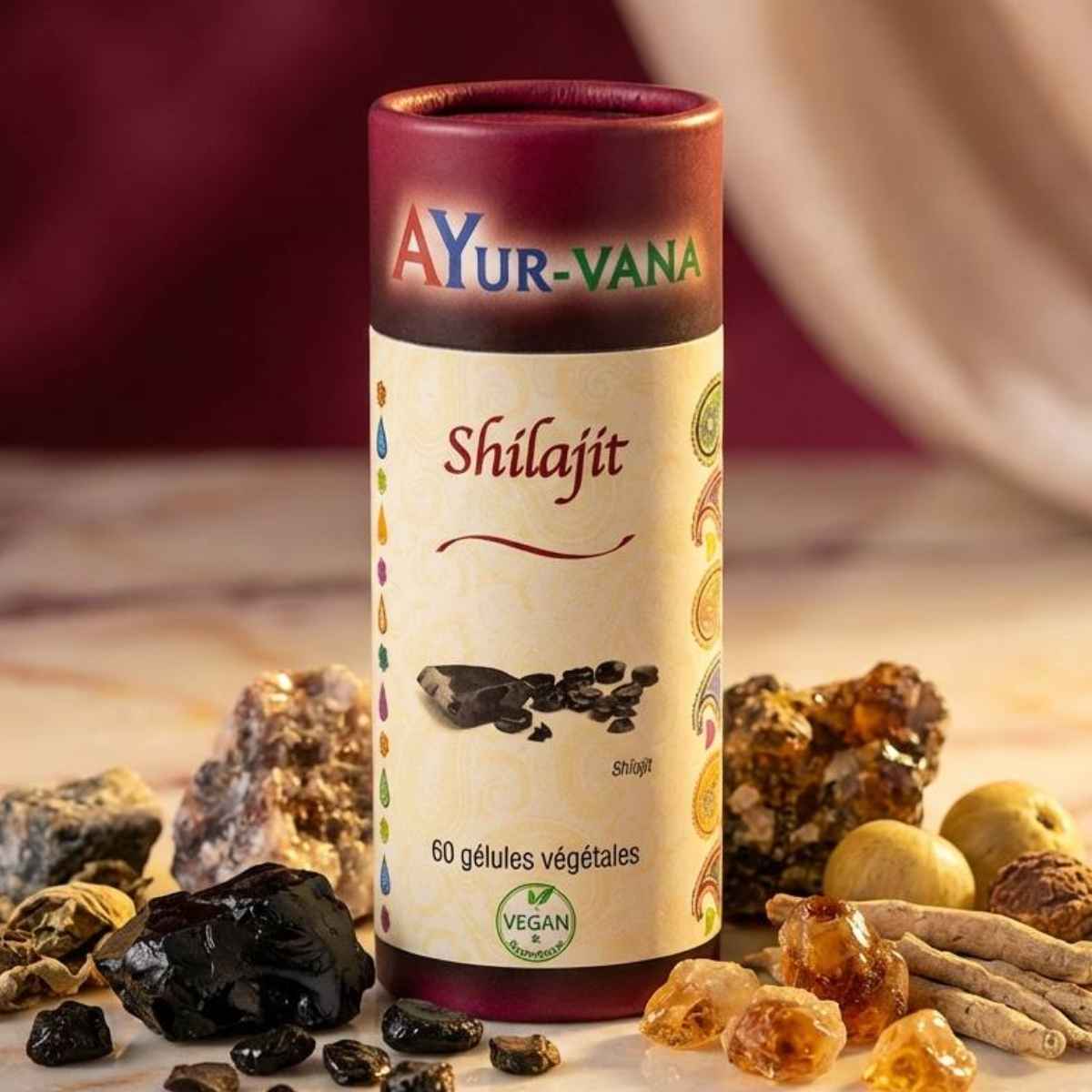 boîte de 60 gélules de shilajit de la marque ayur-vana