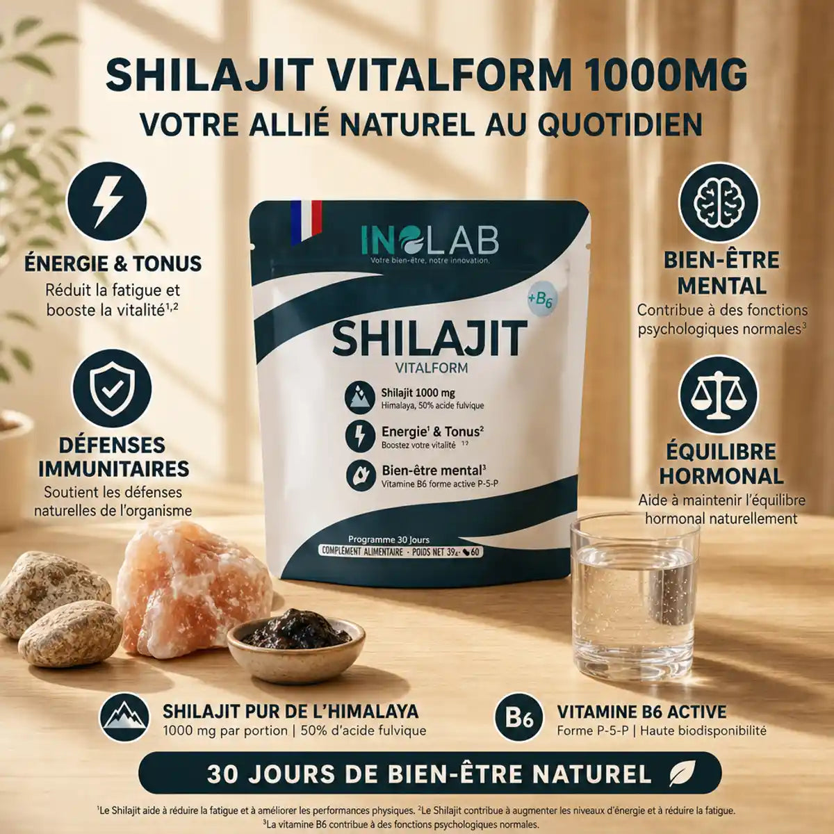 Shilajit Vitalform gélules x60 INOLAB avec bénéfices : énergie, bien-être mental, immunité
