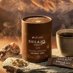 Shilajit instant café LT Labo 30 sticks avec tasse de café sur pierre naturelle