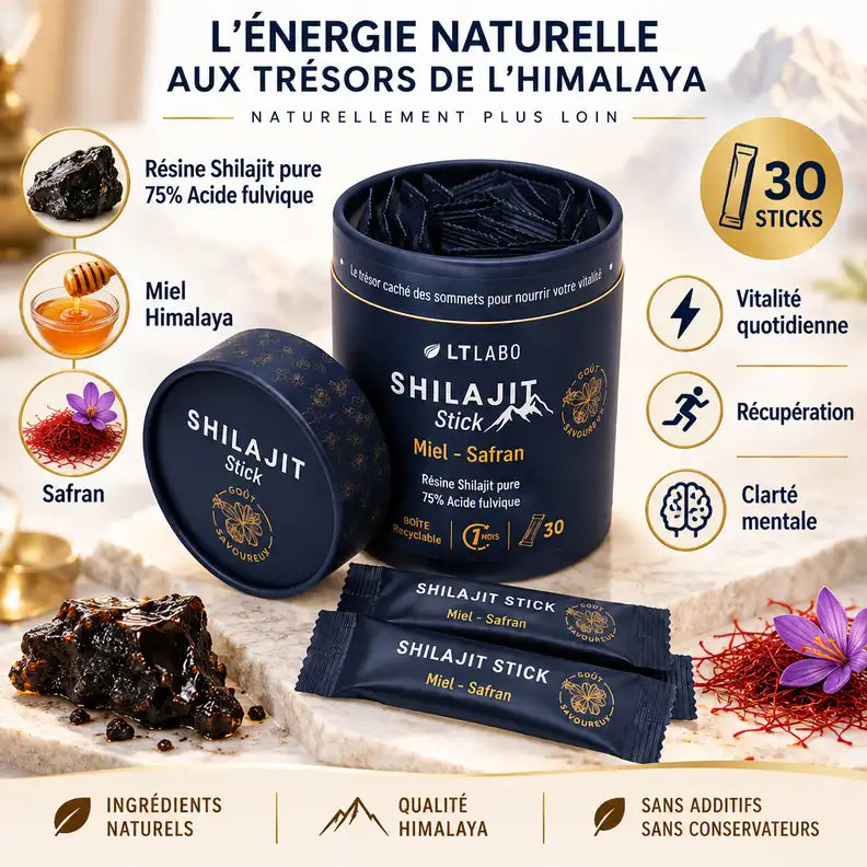 Shilajit Miel Safran 30 sticks LT Labo - Résine pure 75% acide fulvique