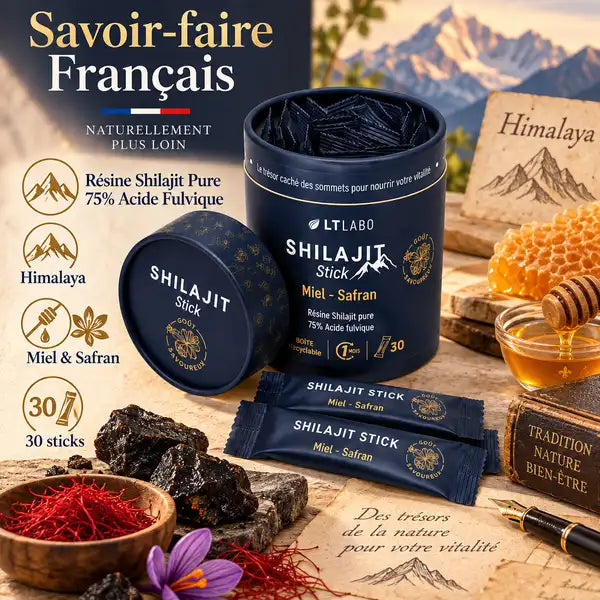 Shilajit Miel et Safran LT Labo 30 sticks emballage premium avec résine pure Himalaya