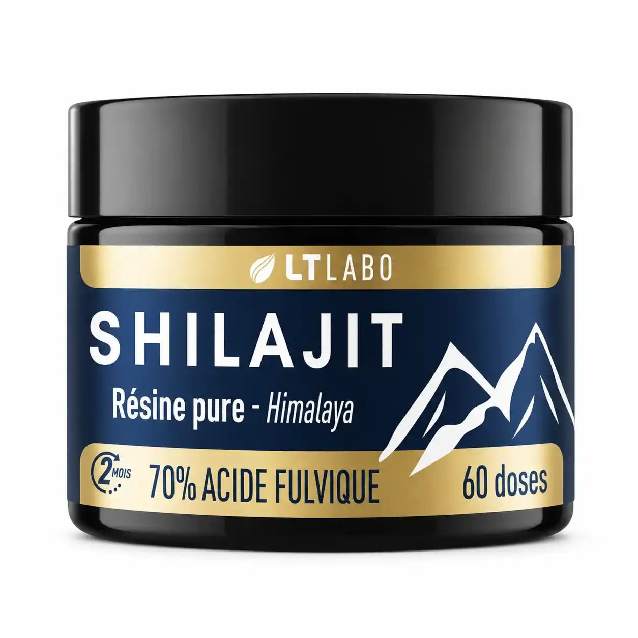 Un pot de Shilajit Résine pure titré à 70% d'Acide Fulvique de la marque LT Labo