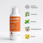 Silachoc 100ml gel articulaire avec ingrédients actifs : silicium, camphre, menthol, harpagophytum et arnica