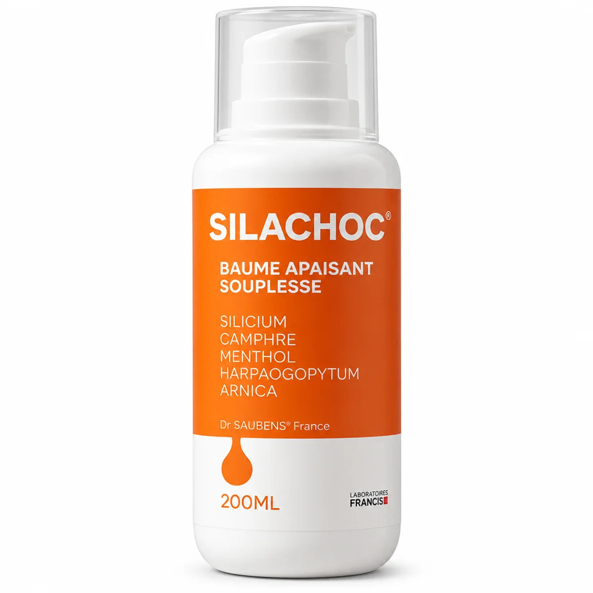 Silachoc 200 ml gel apaisant articulaire Labo Santé Siliceo flacon pompe orange blanc