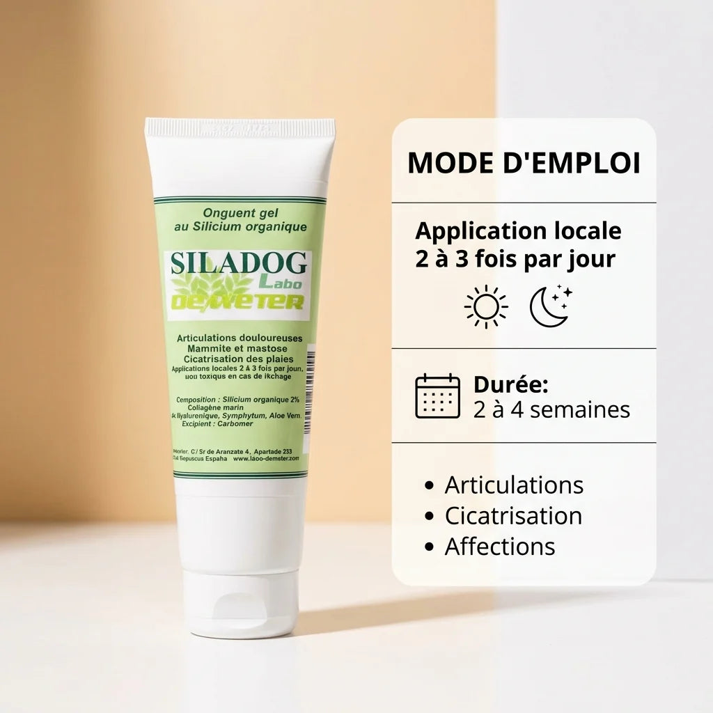 Siladog crème articulations et cicatrisant chien chat avec mode d'emploi et dosage recommandé