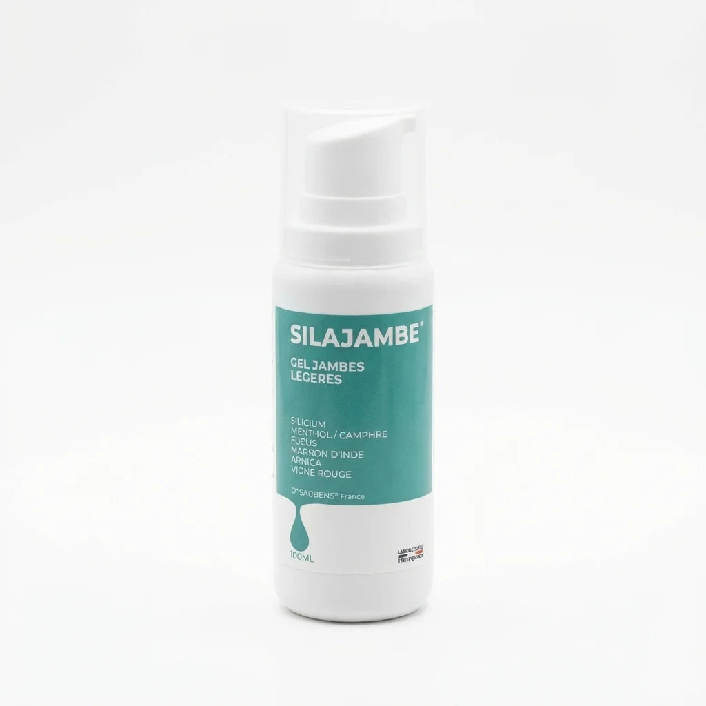 Silajambe 100 ml gel Labo Santé Silice flacon blanc pompe distributrice étiquette teal