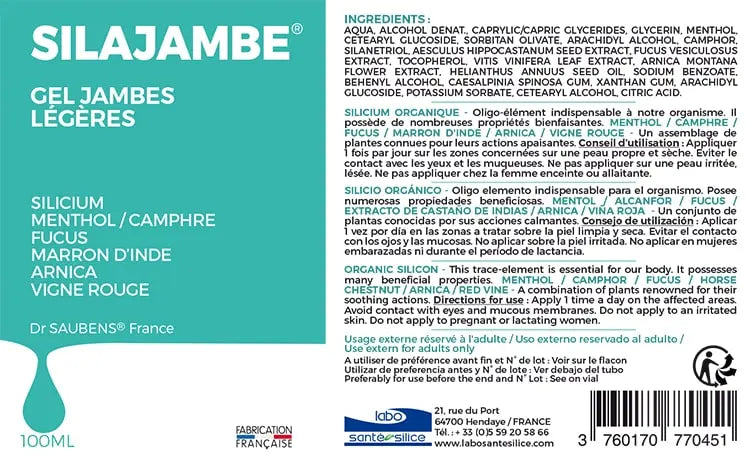 Scan de l'étiquette du flacon de Silajambe de Labo Santé Silice
