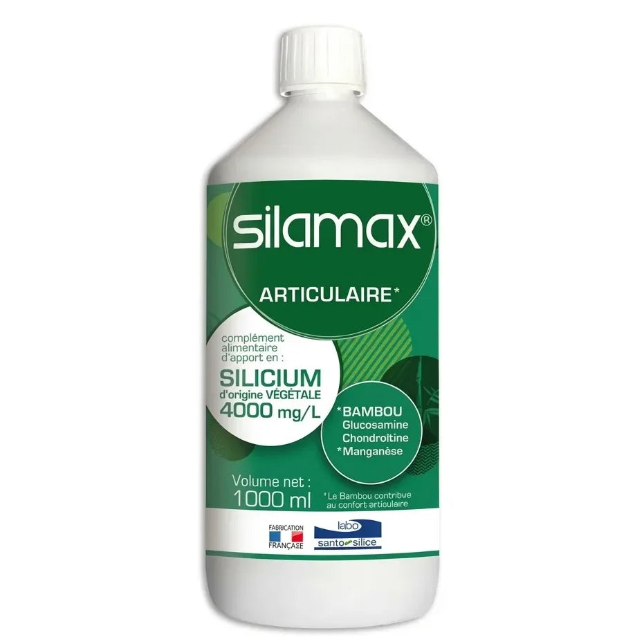 Bouteille SILAMAX silicium 4000 mg/L 1L avec cap blanc et label vert sur fond blanc