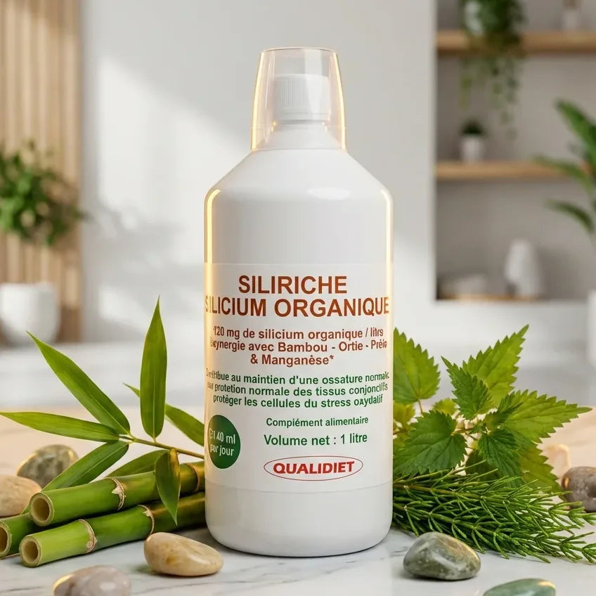 Bouteille Siliriche Silicium 1L avec bambou frais et minéraux pour la santé