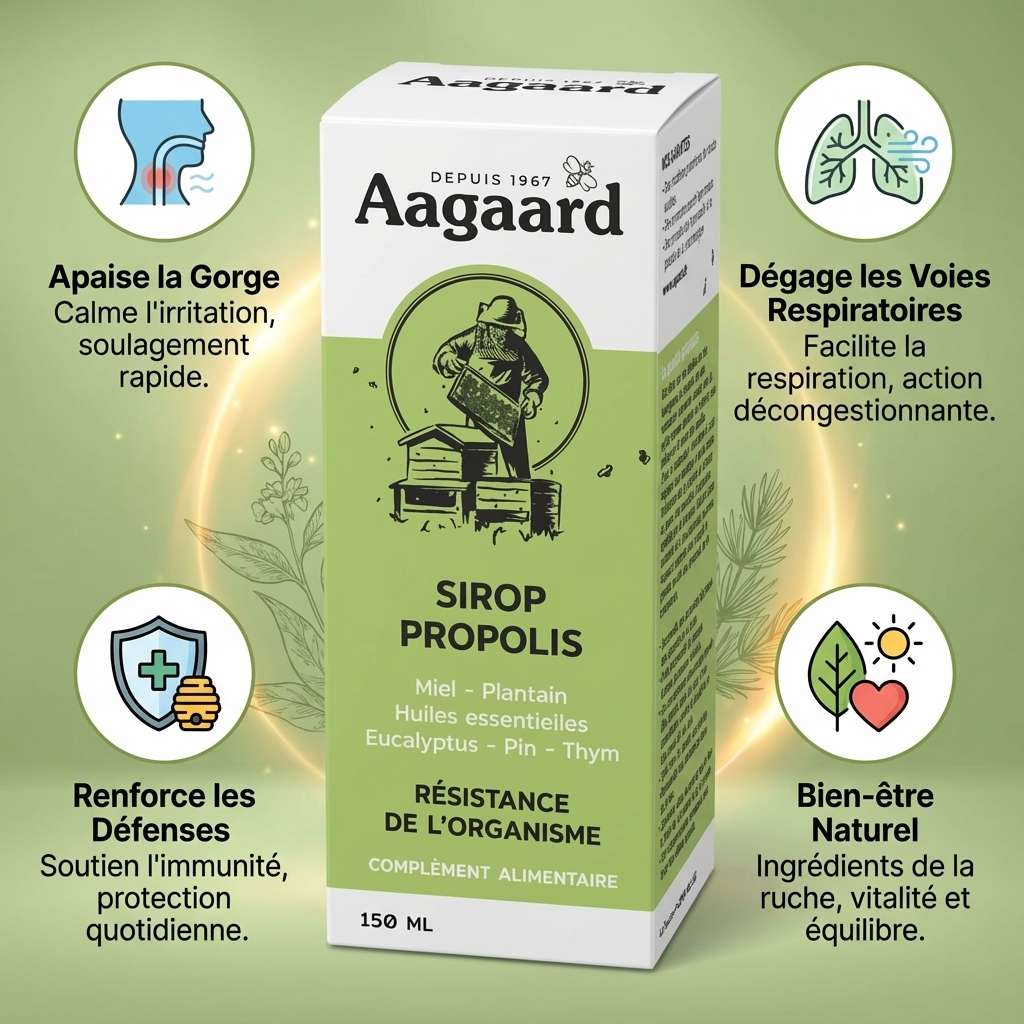 Sirop propolis Aagaard 150ml avec bénéfices gorge, respiration et immunité
