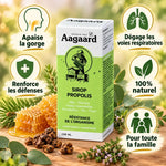 Sirop à la propolis Aagaard 150ml avec ses bénéfices : apaise la gorge et renforce les défenses naturelles