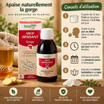 Sirop Apaisant Gorge bio HerbalGem 250ml avec guide d'utilisation et dosage recommandé