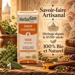 Sirop Chantres Voix Bio HerbalGem 250ml avec herbes et miel, héritage artisanal naturel