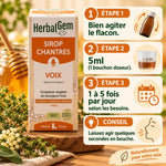 Sirop des Chantres Bio HerbalGem 250ml avec guide posologie, ingrédients naturels pour la voix