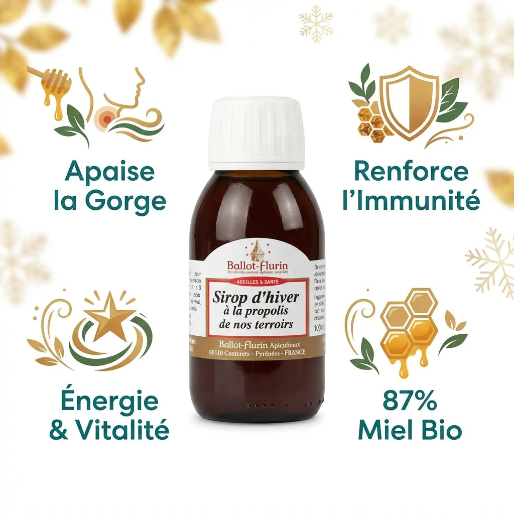 Sirop d'hiver propolis bio Ballot-Flurin 100ml avec bénéfices immunité et gorge apaisée