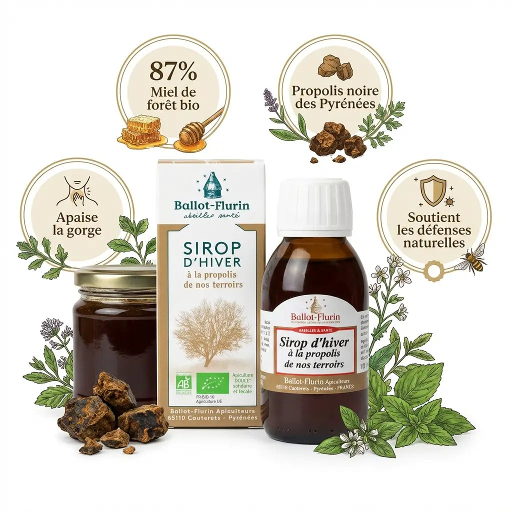 Sirop d'hiver bio Ballot-Flurin 100ml avec propolis des Pyrénées et miel de forêt