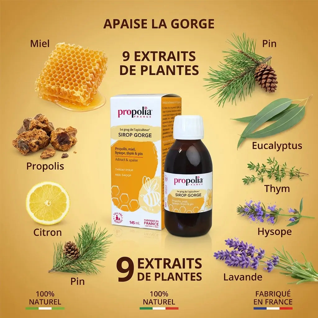 Sirop Gorge Propolia 145ml avec miel, propolis, citron et 9 extraits de plantes naturels