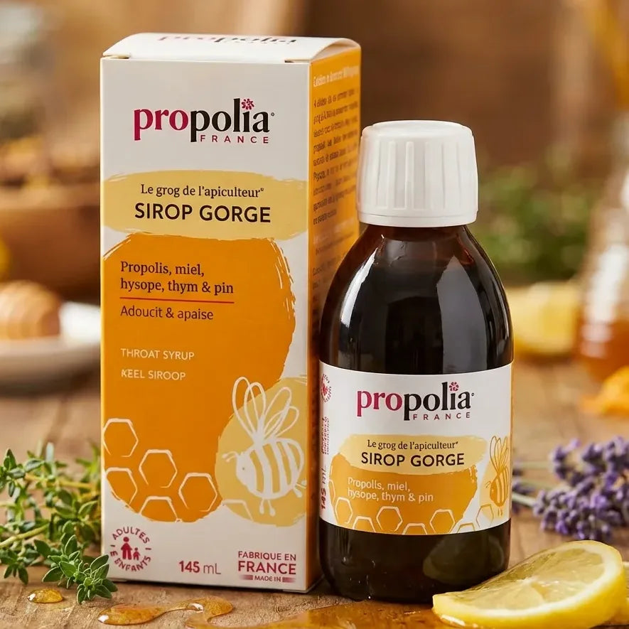 Sirop Gorge Propolis Miel Citron 145ml Propolia avec miel, citron et herbes naturelles