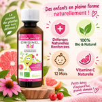 Sirop immunité Originel Kid bio 150ml avec bénéfices: défenses naturelles, 100% bio, dès 12 mois, vitamine C