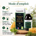 Sirop Propolis Verte Miel de Manuka Aagaard 150ml avec guide d'utilisation et ingrédients naturels
