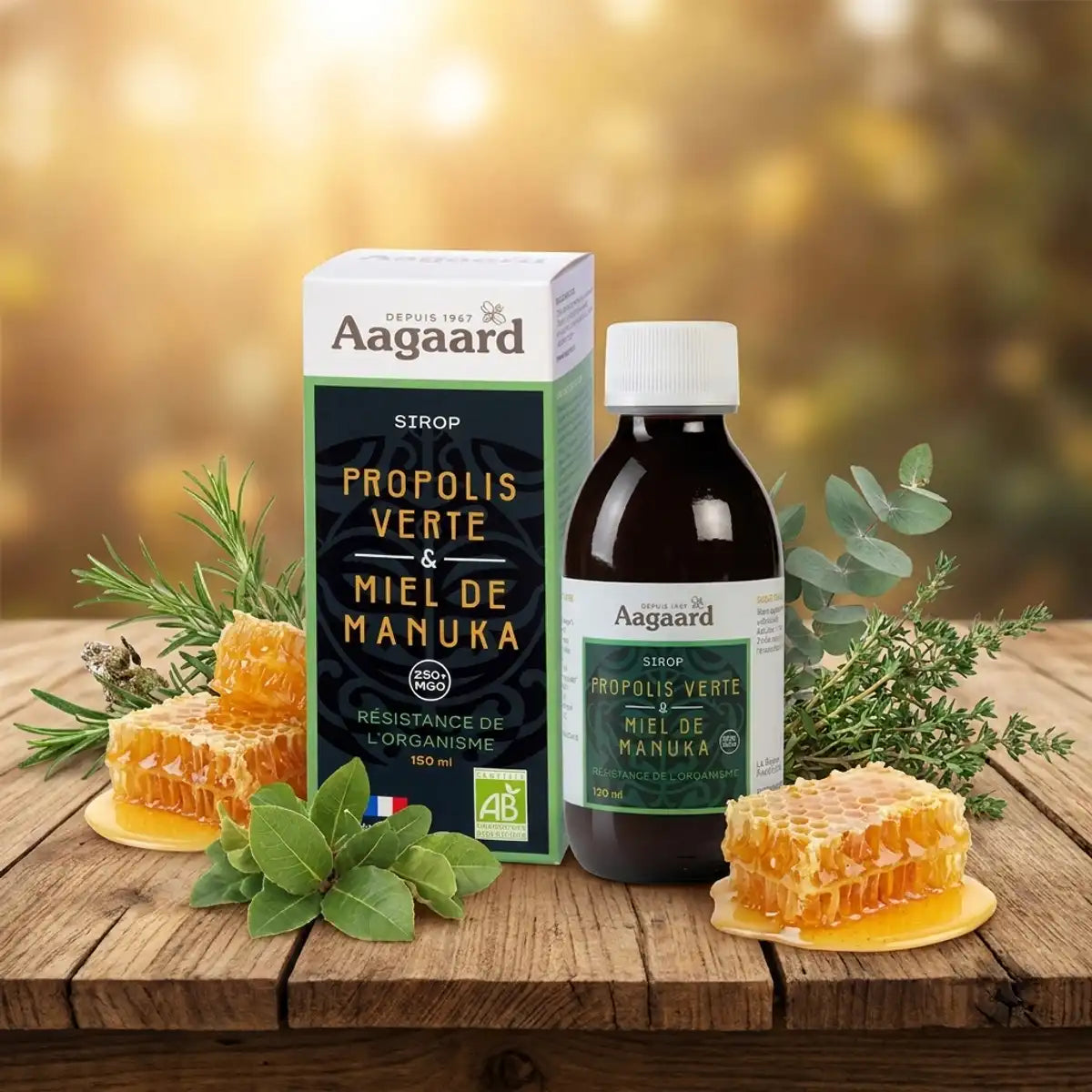 Sirop Propolis Verte Miel Manuka 150ml Aagaard avec miel et herbes naturelles