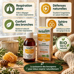 Sirop Respiration bio HerbalGem 250 ml avec tisane, miel et romarin pour le confort des bronches