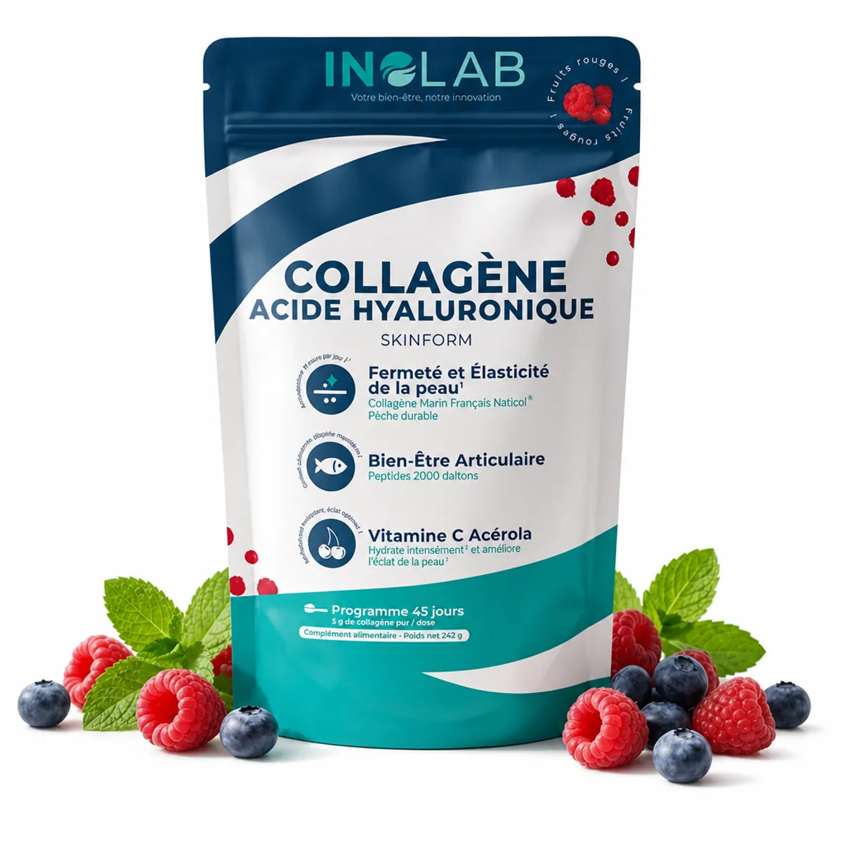 Skinform Collagène Marin fruits rouges 242g Inolab - complément beauté peau