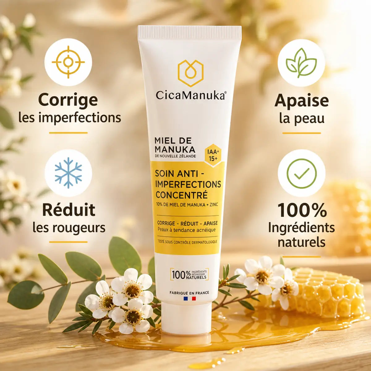 Soin anti-imperfections miel de manuka IAA15+ 200ml CicaManuka avec bénéfices peau
