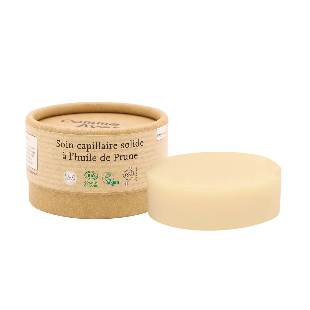 Un soin Capillaire Solide à l'huile de prune bio sans parfum de la marque Comme avant
