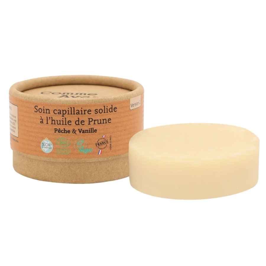 soin capillaire solide à l’huile de Prune (pêche et vanille) de la marque Comme Avant