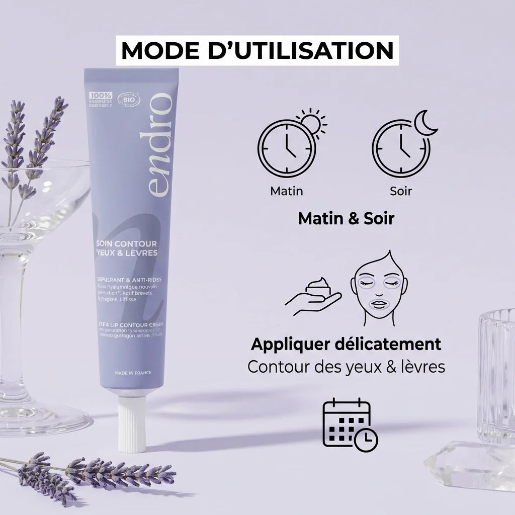 Crème contour yeux et lèvres Endro 20ml anti-âge avec mode d'utilisation matin et soir