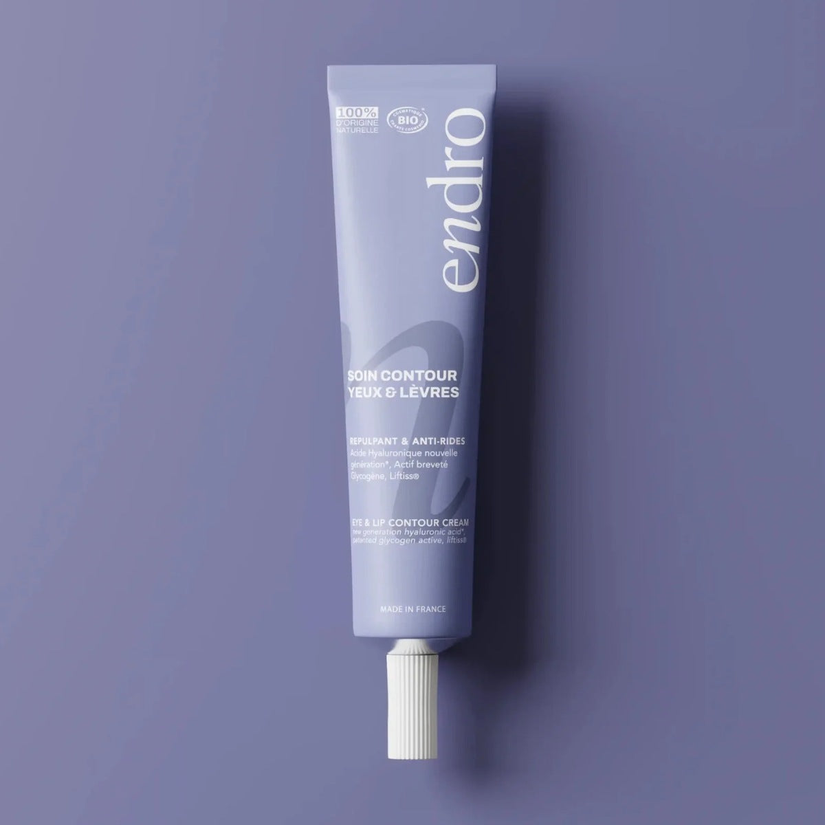 Soin pour le contour des yeux et lèvres Endro sur fond violet