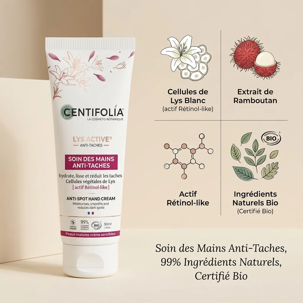 Crème mains anti-taches Centifolia 50ml bio avec ingrédients naturels et extraits botaniques