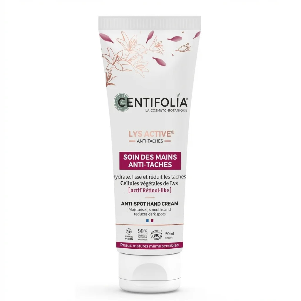 Crème anti-taches mains bio Centifolia 50ml tube blanc et bordeaux