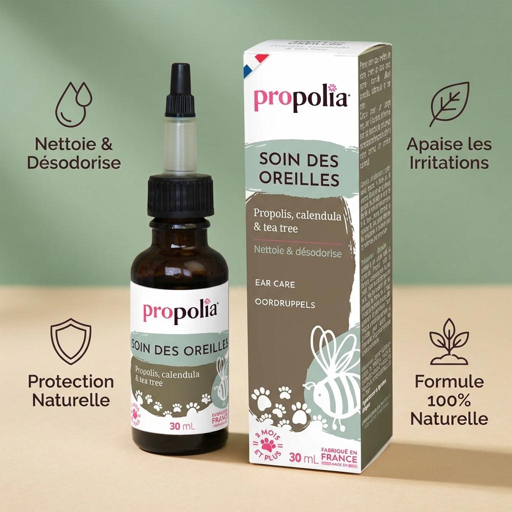 Soin des oreilles Propolia 30ml - Formule naturelle nettoyante et apaisante pour animaux