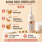 Soin des oreilles Phyto'Lab 30ml pour chien et chat avec mode d'emploi et dosage