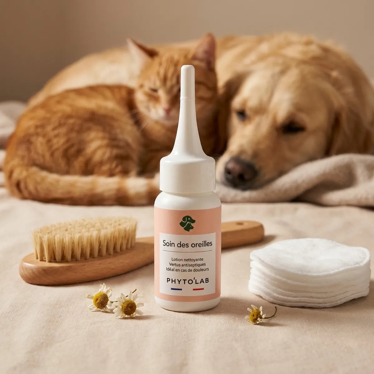 Phyto'Lab soin des oreilles 30 ml avec accessoires de toilettage pour chien et chat