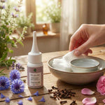 Un soin des yeux pour chiens et chat de la marque phyto'lab avec des plantes et un bol avec des compresses 