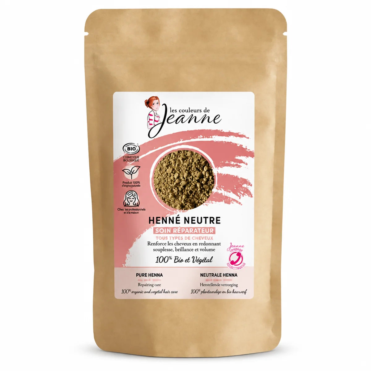 Henné neutre réparateur bio Couleurs de Jeanne 100g sachet kraft fond blanc
