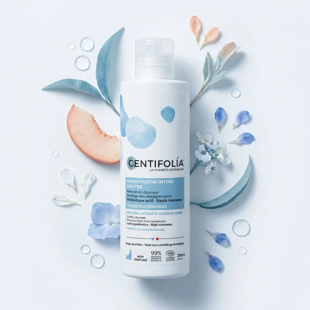 Soin hygiène intime Centifolia 200ml avec extraits botaniques naturels sur fond blanc