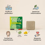 Savon nettoyant Tea Treat Yourself Lamazuna avec icônes bénéfices pour peaux à problèmes