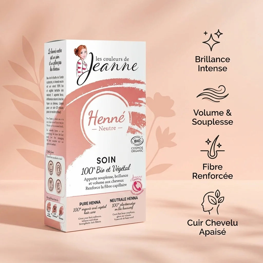 Henné Neutre Les Couleurs de Jeanne - soin naturel bio avec bénéfices brillance, volume et cuir chevelu apaisé