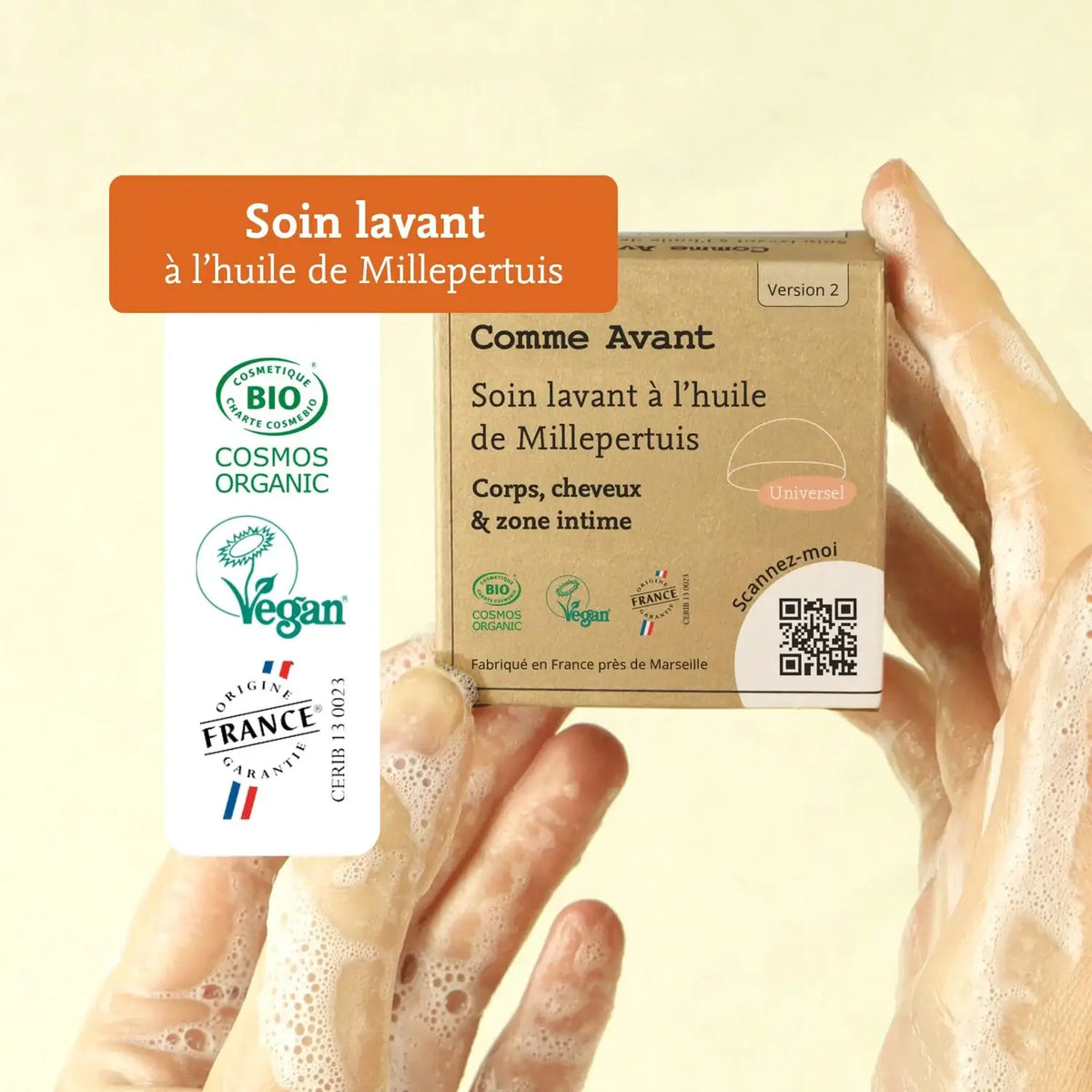 Les certifications et labels du Soin lavant intime à l'huile de Millepertuis de 50 g Comme Avant