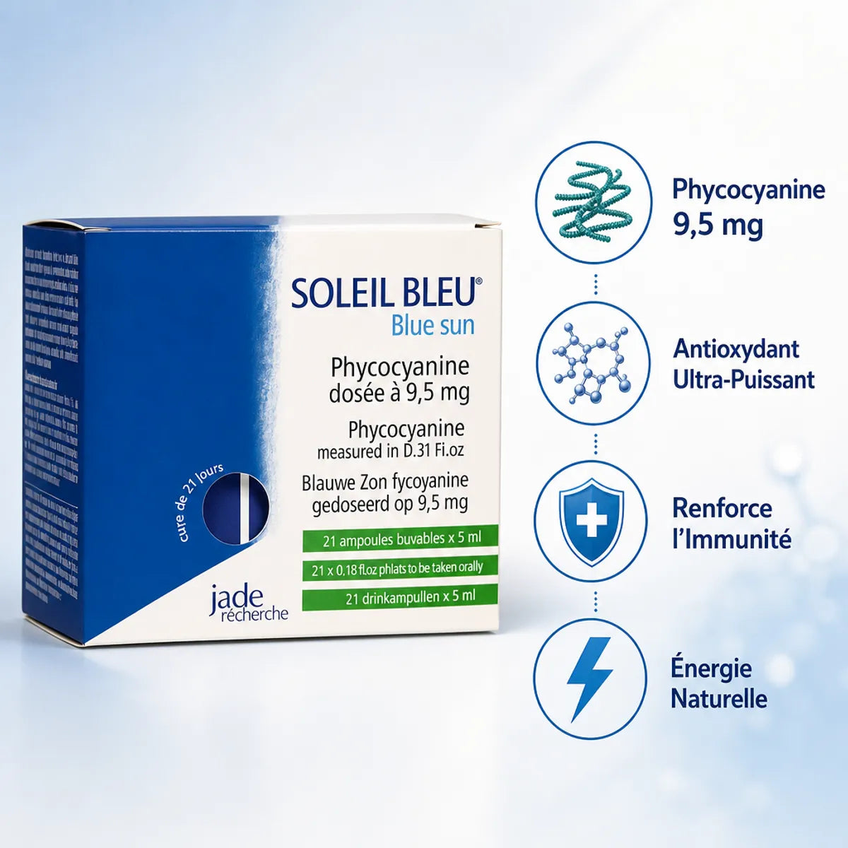 Soleil Bleu Phycocyanine - Supplément antioxydant avec bénéfices immunité et énergie naturelle