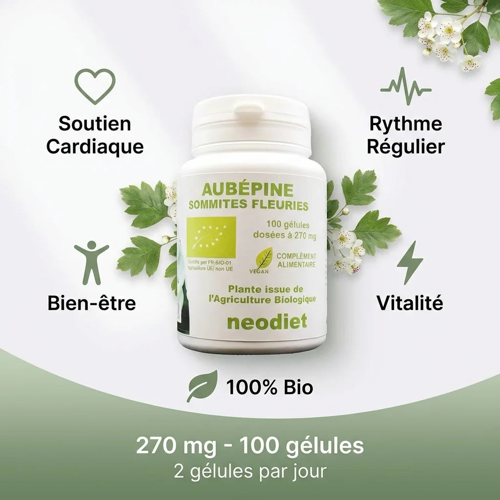 Aubépine Sommités Fleuries 270mg Néodiet - 100 gélules pour soutien cardiaque et bien-être