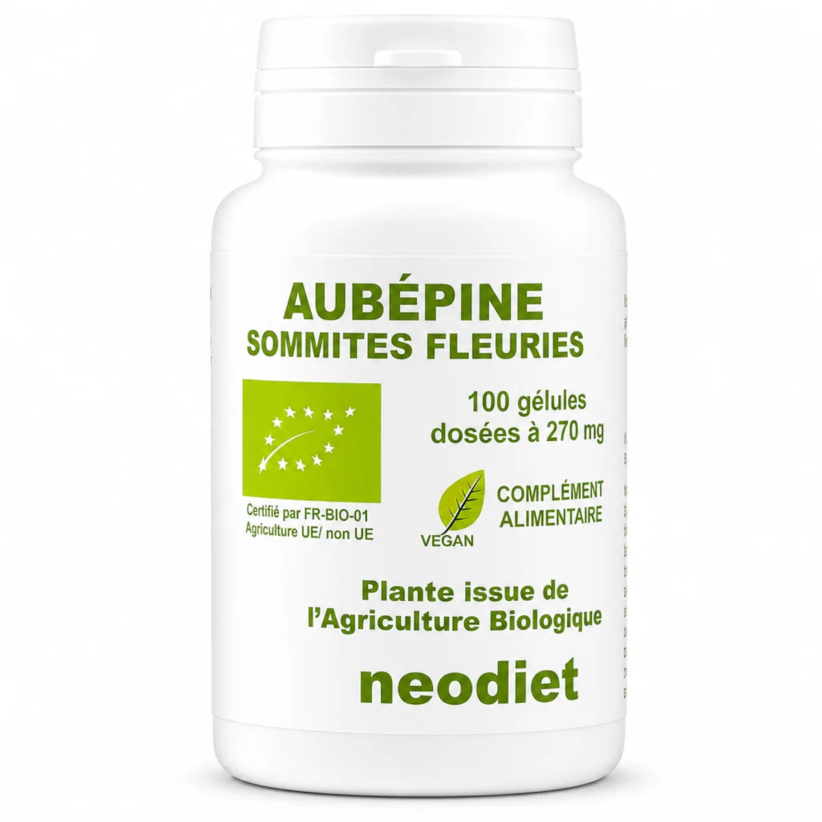 Aubépine Sommités Fleuries 270mg Neodiet - Flacon de 100 gélules certifié bio